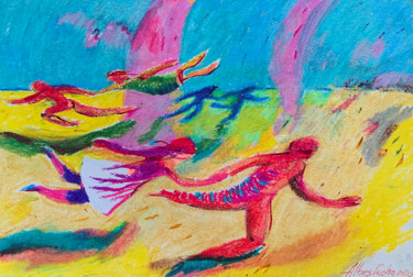 Painting titled "Running lovers" by Albes Fusha, Original Artwork, Pastel