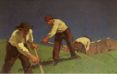 Pintura titulada "The mountain reapers" por Albin Egger-Lienz, Obra de arte original, Oleo