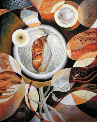 Картина под названием "The Orange Poppy" - Albina Bunina, Подлинное произведение искусства, Акрил Установлен на Деревянная р…
