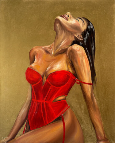 Painting titled "Passionate brunette…" by Albina Garifullina, Original Artwork, Oil