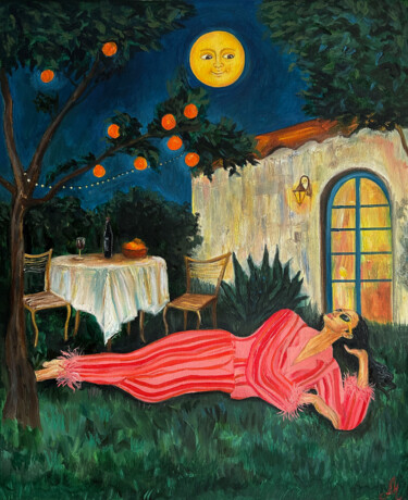 Painting titled "Moonbath" by Albina Garifullina, Original Artwork, Oil