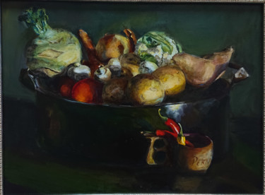 Painting titled "Vegetables" by Albina Safiu, Original Artwork, Oil