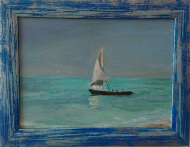 Malerei mit dem Titel "Sea, Zanzibar" von Albina Safiu, Original-Kunstwerk, Öl