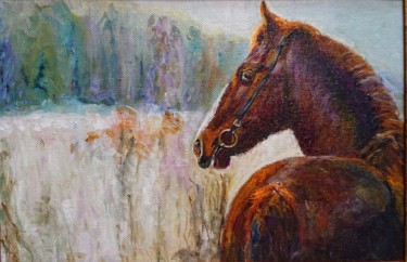 Painting titled "Sultan" by Albina Safiu, Original Artwork, Oil Mounted on Wood Stretcher frame