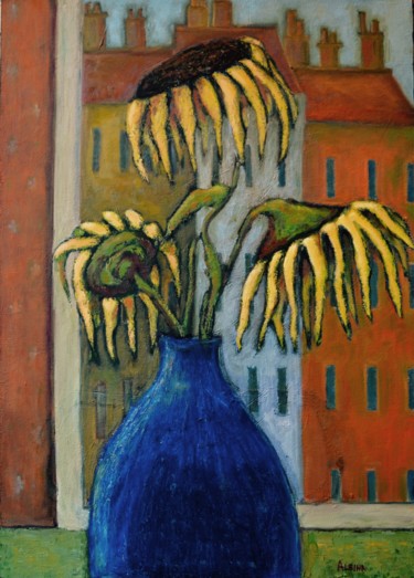 Peinture intitulée "Fleur de tournesol" par Albina Urbanek, Œuvre d'art originale, Huile