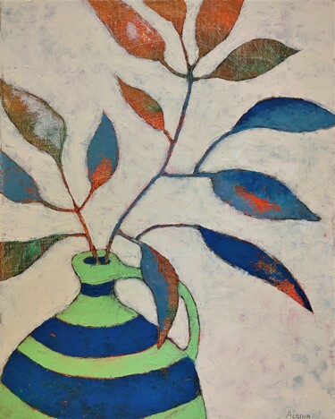 Malerei mit dem Titel "Fleur imaginaire" von Albina Urbanek, Original-Kunstwerk, Öl