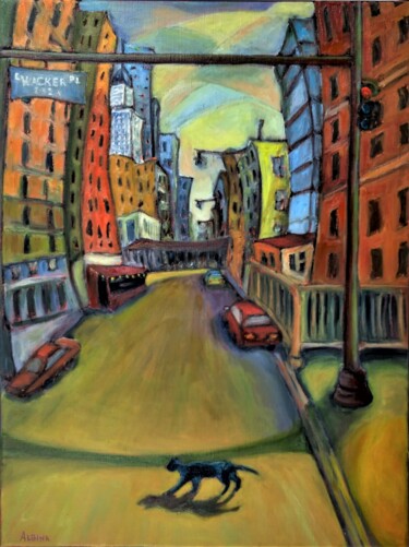 Painting titled "Lock down (Chicago)" by Albina Urbanek, Original Artwork, Oil
