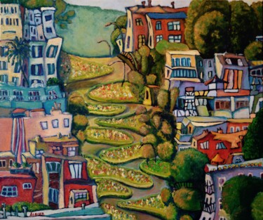 Peinture intitulée "Lombard street (San…" par Albina Urbanek, Œuvre d'art originale, Huile