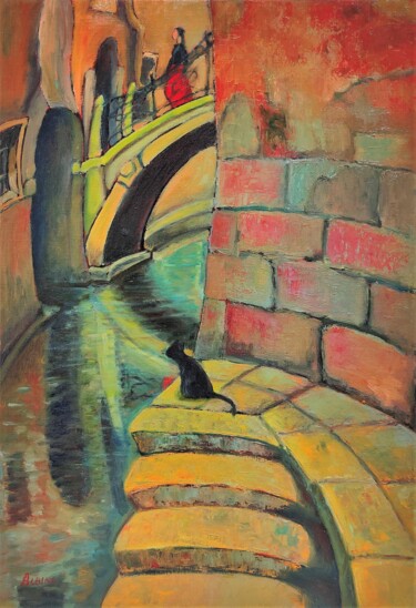 Painting titled "Back streets of old…" by Albina Urbanek, Original Artwork, Oil