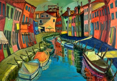 Malerei mit dem Titel "Colors of Burano (I…" von Albina Urbanek, Original-Kunstwerk, Öl