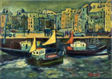 Peinture intitulée "Petit Port de Bonhe…" par Albina Urbanek, Œuvre d'art originale, Huile