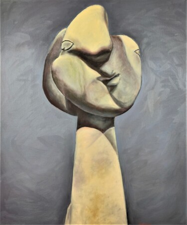 Painting titled "Tête de femme au ch…" by Albina Urbanek, Original Artwork, Oil