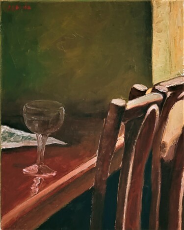 Painting titled "Au Café 3" by Albina Urbanek, Original Artwork, Oil