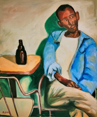 Malerei mit dem Titel "Au Café 2" von Albina Urbanek, Original-Kunstwerk, Öl