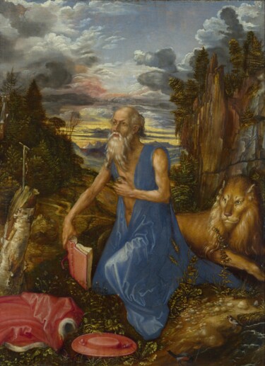 Painting titled "Saint Jérôme dans l…" by Albrecht Dürer, Original Artwork, Oil