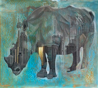 Malarstwo zatytułowany „Endangered City” autorstwa Alcides P. Toledo, Oryginalna praca, Akryl