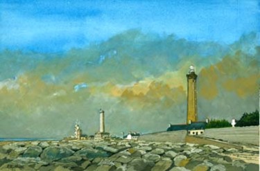 Peinture intitulée "Orage sur le phare…" par Alain Delafosse, Œuvre d'art originale