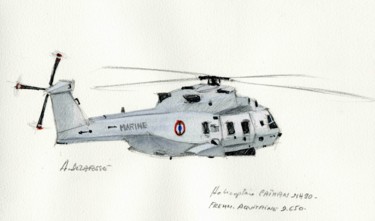 Painting titled "hélicoptère  Caïman…" by Alain Delafosse, Original Artwork