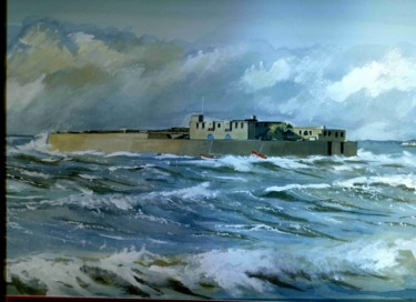 Peinture intitulée "Tempete sur le fort…" par Alain Delafosse, Œuvre d'art originale, Aquarelle