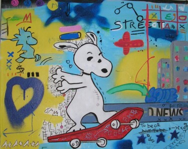 Painting titled "snoopy s'envole" by Alder, Original Artwork, Acrylic