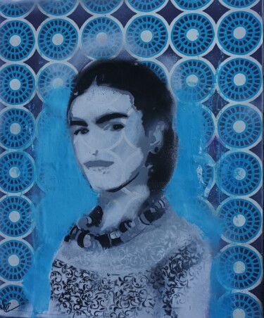 Malerei mit dem Titel "Frida bleue" von Alder, Original-Kunstwerk, Schablone