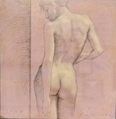 Drawing titled "Etude VII" by Aldo Bahamonde, Original Artwork, Conté Mounted on Wood Panel