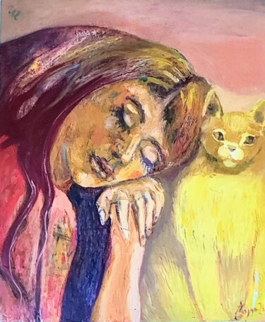 Peinture intitulée "Złoty kot" par Aldona Zając, Œuvre d'art originale, Huile
