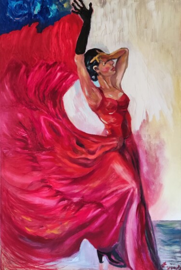 Painting titled "Tancerka flamenco" by Aldona Zając, Original Artwork, Oil