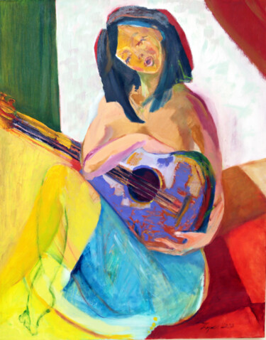 Pittura intitolato "Love and guitar" da Aldona Zając, Opera d'arte originale, Olio