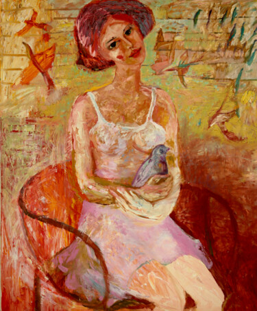 Картина под названием "Błękitny ptak" - Aldona Zając, Подлинное произведение искусства, Масло Установлен на Деревянная рама…