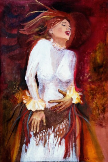 Painting titled "Biała sukienka" by Aldona Zając, Original Artwork, Oil