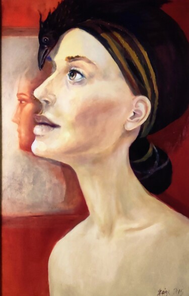 Картина под названием "Kleopatra z krukiem" - Aldona Zając, Подлинное произведение искусства, Масло Установлен на Деревянная…