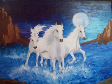 Pittura intitolato "Cavalli sull'acqua" da Aldo Sada, Opera d'arte originale