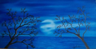Pittura intitolato "Luna piena sul mare" da Aldo Sada, Opera d'arte originale