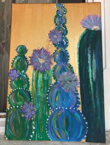 Painting titled "Cactus" by Alexandra Danciu, Original Artwork, Acrylic Mounted on Wood Stretcher frame