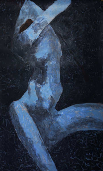 Картина под названием "Голубая фигура на ч…" - Алексей Филиппов, Подлинное произведение искусства