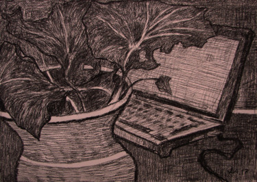 Schilderij getiteld "Букет листьев и ноу…" door Aleksei Filippov, Origineel Kunstwerk