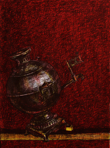 Schilderij getiteld "Самовар на красном…" door Aleksei Filippov, Origineel Kunstwerk