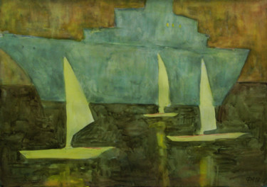 Картина под названием "Голубой пароход" - Алексей Филиппов, Подлинное произведение искусства