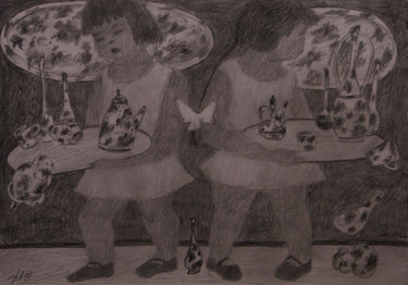 Schilderij getiteld "Девочки с подносами" door Aleksei Filippov, Origineel Kunstwerk