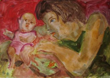 Painting titled "Девочка с куклой" by Aleksei Filippov, Original Artwork