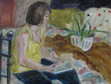 Pintura titulada "Катя с книгой" por Aleksei Filippov, Obra de arte original