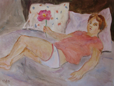 Painting titled "Девочка с цветком" by Aleksei Filippov, Original Artwork