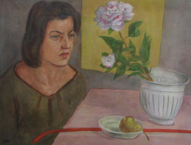 Картина под названием "Женщина с пионом" - Алексей Филиппов, Подлинное произведение искусства