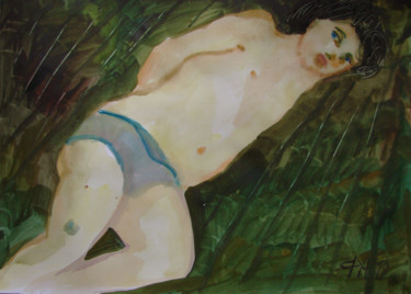 Schilderij getiteld "Лежащая девочка, бу…" door Aleksei Filippov, Origineel Kunstwerk, Aquarel