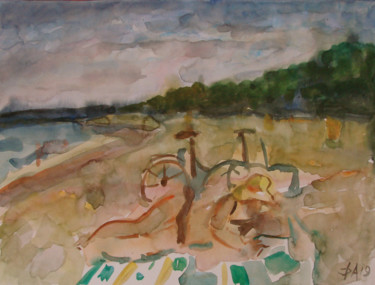 Картина под названием "На пляже" - Алексей Филиппов, Подлинное произведение искусства, Акварель