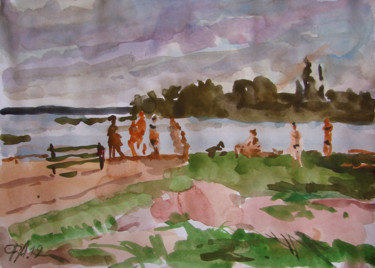 Painting titled "Пляж в Разливе" by Aleksei Filippov, Original Artwork, Watercolor
