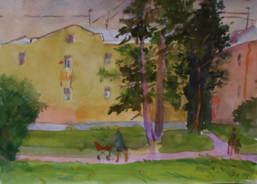Schilderij getiteld "Желтый дом в Сестро…" door Aleksei Filippov, Origineel Kunstwerk, Aquarel