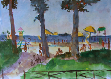 Картина под названием "Сосны на заливе" - Алексей Филиппов, Подлинное произведение искусства, Акварель