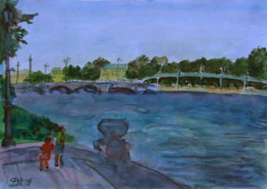 Painting titled "Вид с Каменного ост…" by Aleksei Filippov, Original Artwork, Watercolor